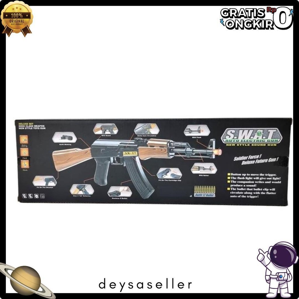 Mainan Tembakan Ak-47 + 12Pcs Peluru Selongsong 833-10 Ada Suara Tembakan,Bergetar Dan Lampu Warna D