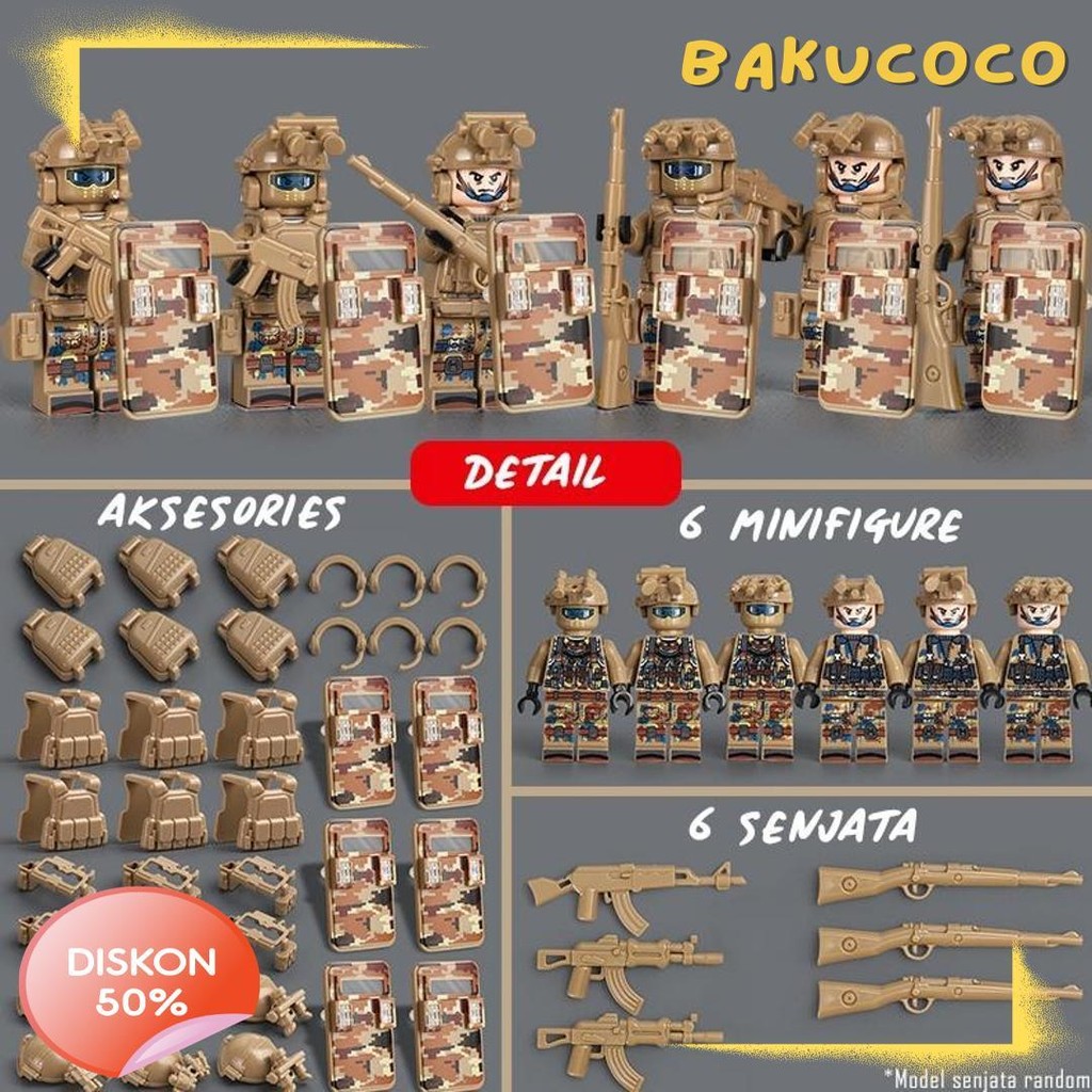 1Set Mainan Balok Military Minifigure Army Swat Team Mainan Militer Minifigure Viral Diskon