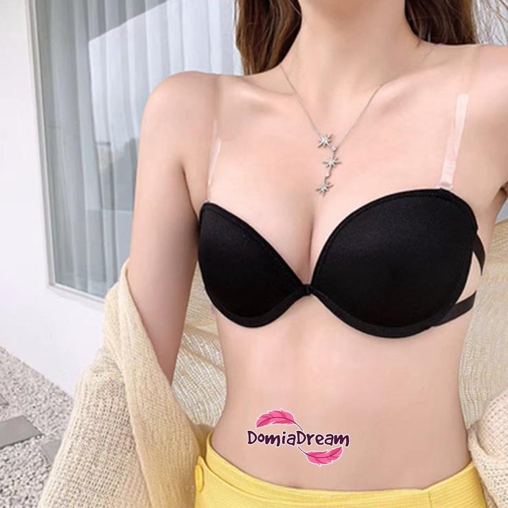 TT60 Bra Wanita Push Up Bra Kawat Busa Tebal Lembut Bra Korea Free Sepasang Tali Bening/Transparant 