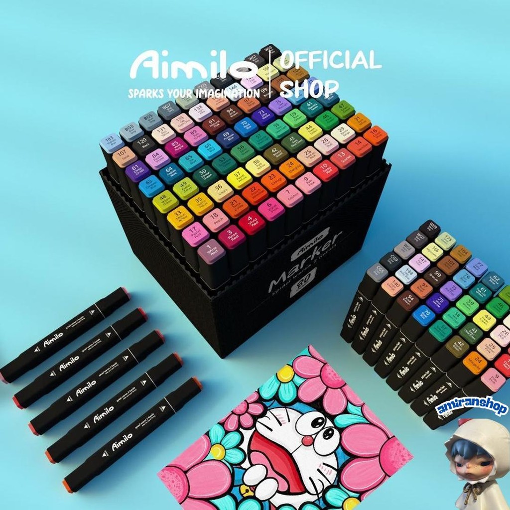 

[Ready] Aimilo Spidol Warna Warni 1 Set Sketch Marker 2 Tip Touch Marker 48/60/80 Warna Murah