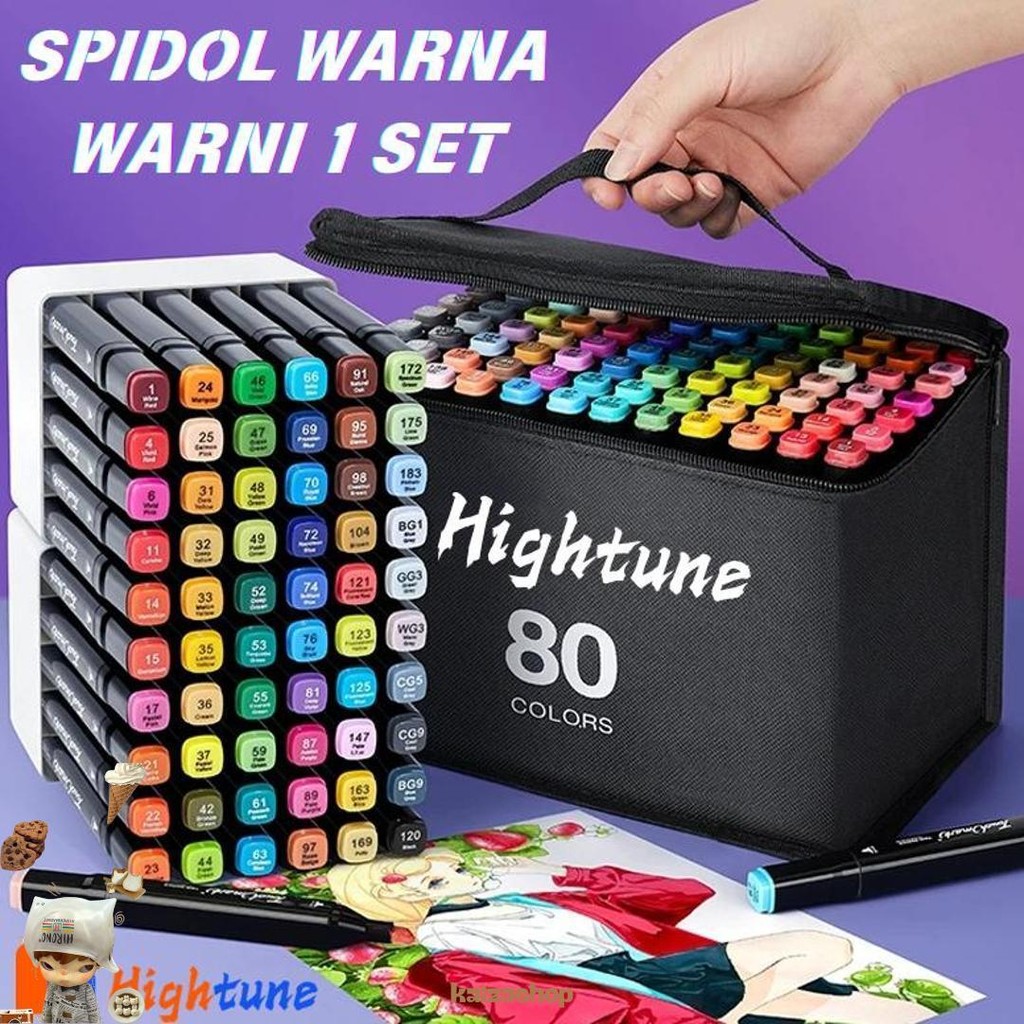 Hightune Spidol Warna Warni 1 Set 80/100/120 Warna  Marker 2 Tip Touch Marker Spidol Permanen Sale
