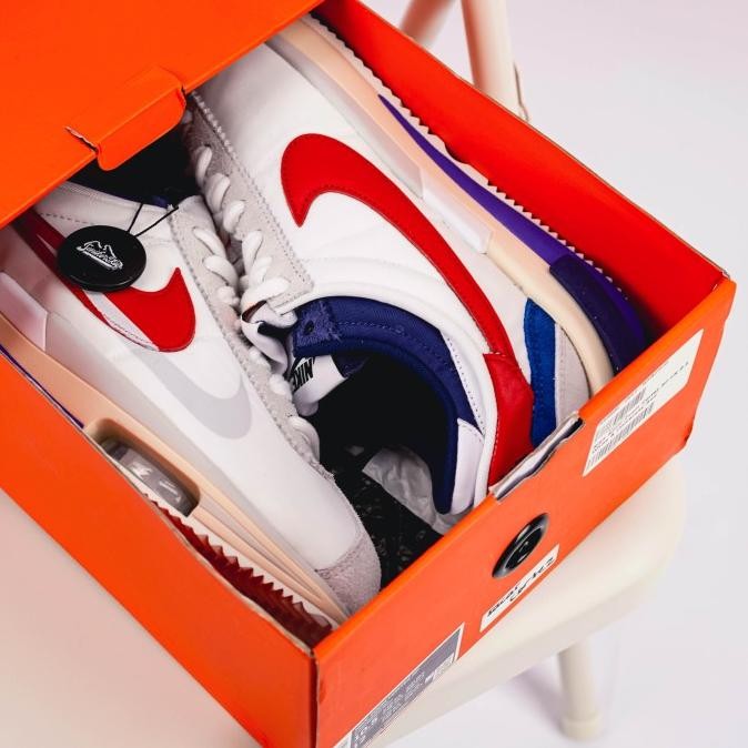 Sale Nike Cortez Sacai White University Red Blue (100% Authentic)