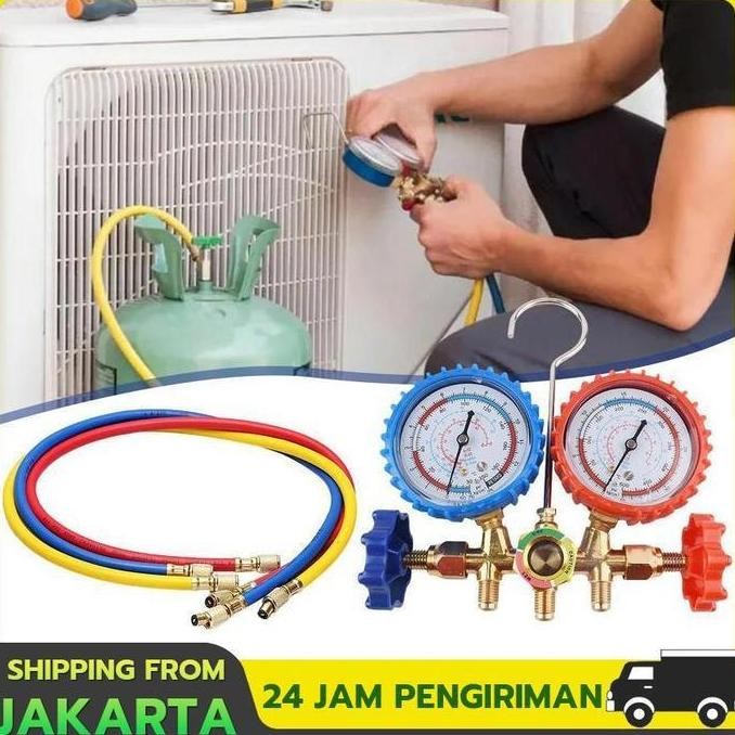 Cod,Kirim Sekarang 1 Set Alat Pengisian Freon Kulkas Brass Double Manifold Multi One Cool Pengisian 