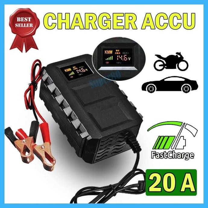 Alat Cas Aki 12V 10A / 20A Charger Accu Motor Mobil Casan 10-20 Ampere Original Dan Terpercaya
