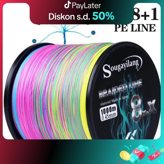 Sougayilang Senar Pe X8+1 300M 1000M Senar Pancing X9 Kuat Dan Anti Keriting Braided Benang Pe Panci