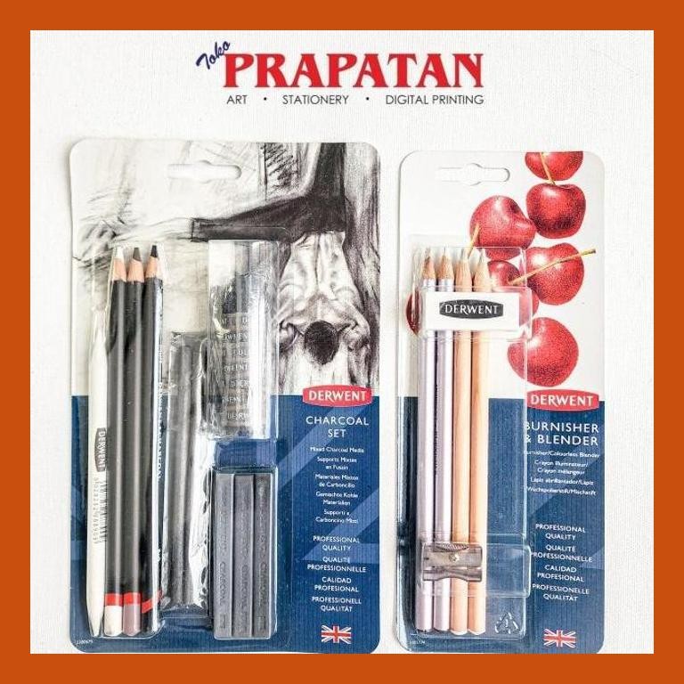 

[ PERALATAN LUKIS / GAMBAR ] DERWENT CHARCOAL SET | BURNISHER BLENDER SET PACKING AMAN