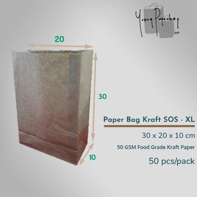 

Promo Spesial!! Paper Bag / Kantong Kertas Kraft SOS Polos Size XL 12 Berkualitas