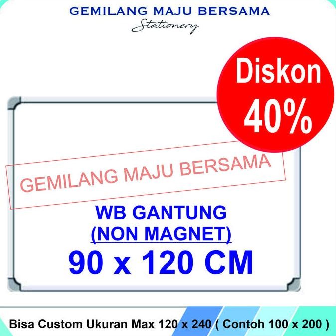 

Whiteboard / Papan Tulis Gantung Dinding 90 x 120 ( Magnet / Non Magnet )