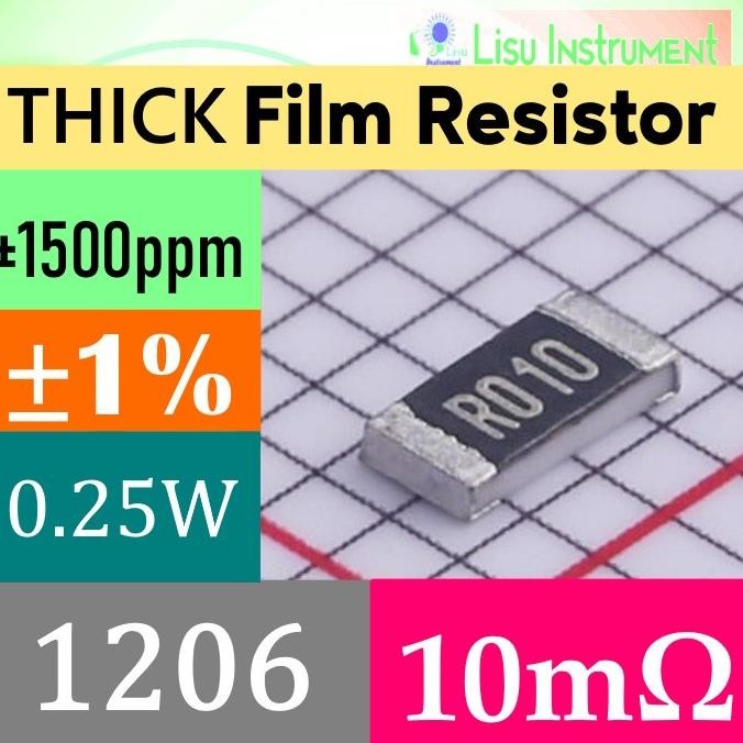 Terbaru (10) 10m 1206 1% Thick Film Resistor SMD Chip Resistor 0.01R R010 lisu992 Segera Beli