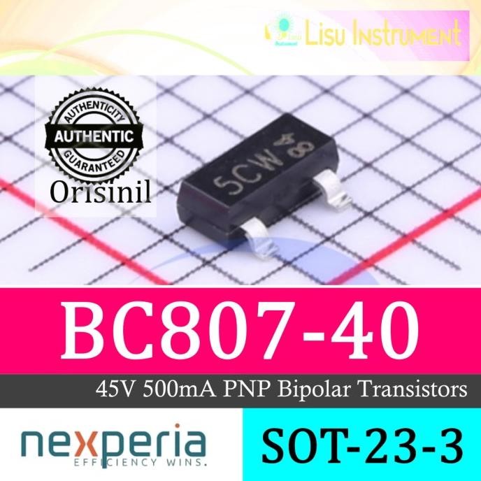 Diskon (10) BC807-40 BC807 5C 45V 500mA PNP Bipolar Transistors SOT-23-3 Nexperia lisu992 Buru Order