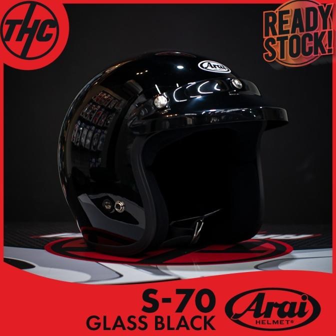 HARGA DISKON ARA I S70 CLASSIC HALF FACE HELM GLASS WHITE & BLACK S-70 RETRO HELM