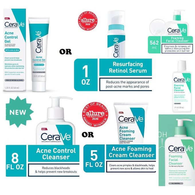 Cerave Acne Foaming Cleanser Control Gel Retinol Serum Salicylic Treat _-shop