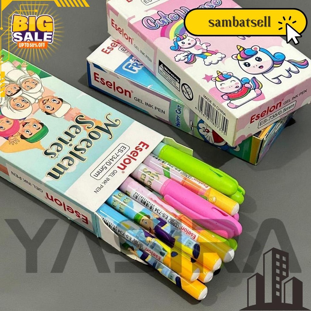 

12 Pcs Gel Pen Bulat Karakter Fancy 0.5Mm Terlaris