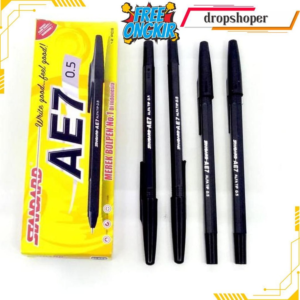 

(12 Pc) Pulpen Standard Ae7 / Pen Bolpoin Standart Ae-7 (12 Pcs) Tersedia Warna Hitam Dan Biru Cod