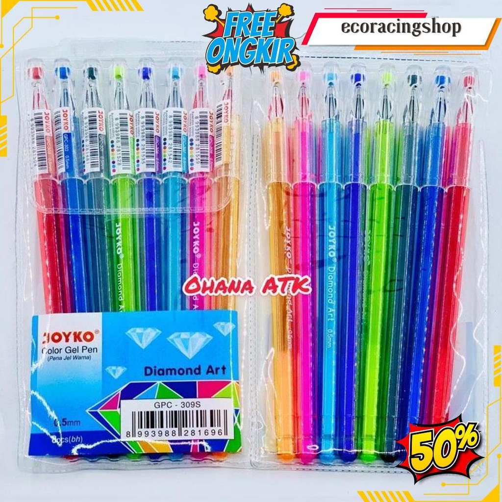 

Pulpen Gel Joyko Diamond Art 8 Warna / 1 Set Pulpen Warna Joyko Cod
