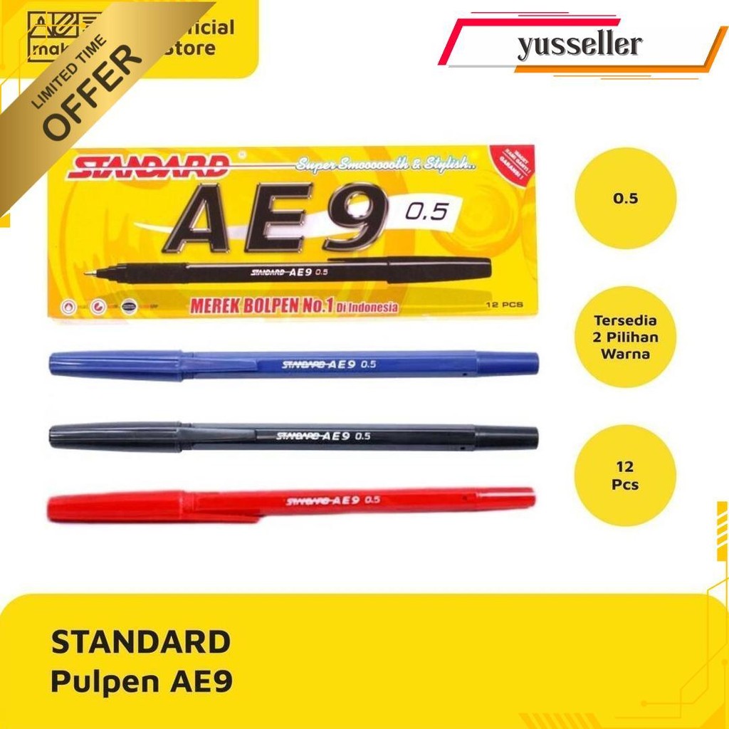 

Pulpen Standard Ae-9 Ae9 0.5Mm Murah Isi 12 Pcs Bisa Cod
