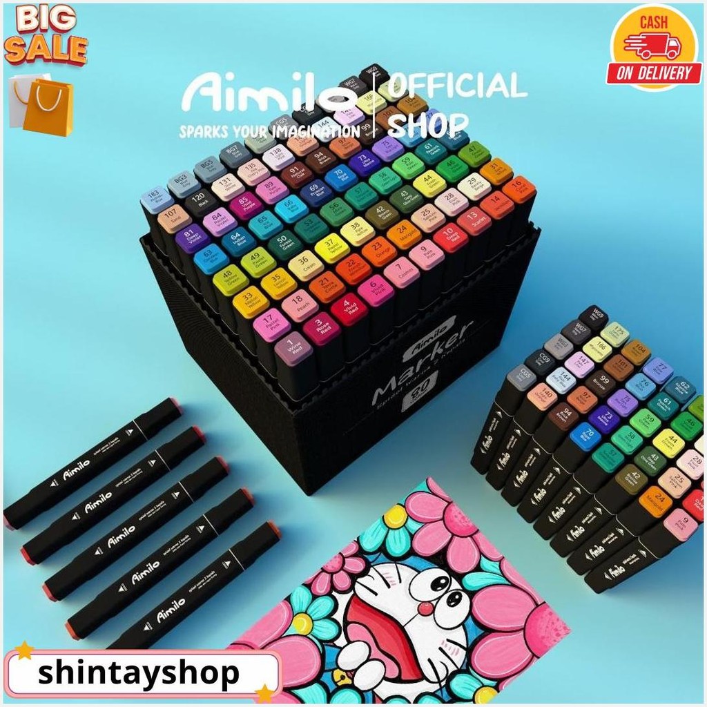 

[Ready] Aimilo Spidol Warna Warni 1 Set Sketch Marker 2 Tip Touch Marker 48/60/80 Warna Original Produk