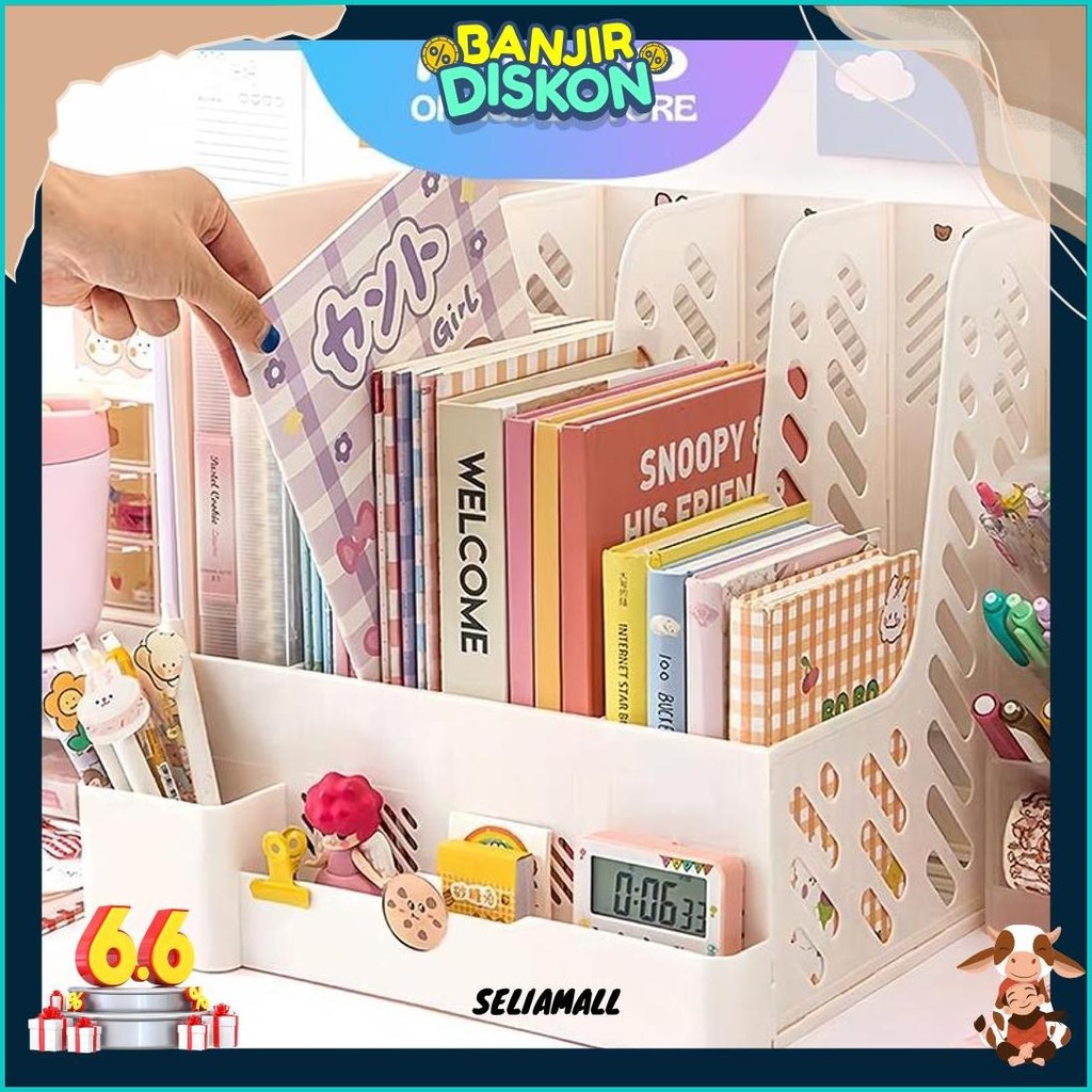 

[Ready] Aimilo Rak Buku Minimalis Aesthetic Tempat Buku Desktop Organizer File Serbaguna Box File Rak Buku Sekat Termurah Banget
