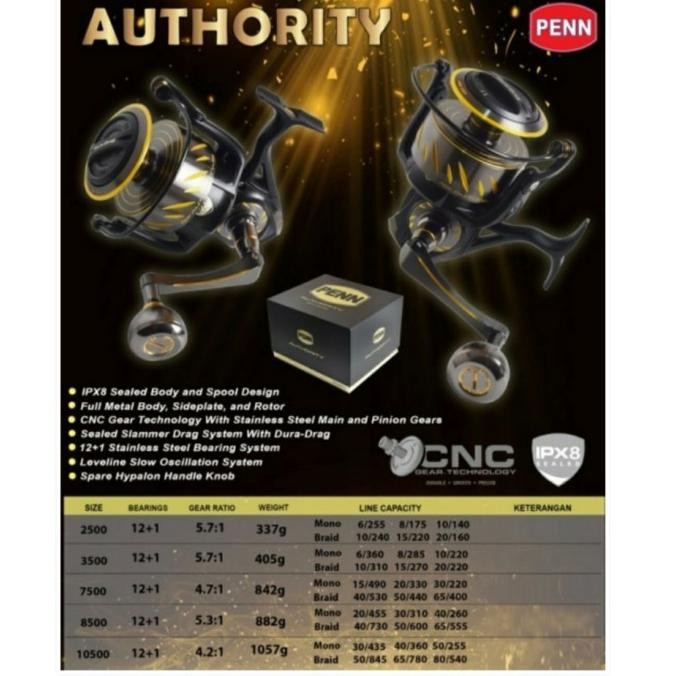 Reel Penn Authority Terbaru - 2500 - 3500 - 7500 - 8500 - 10500 - Ori