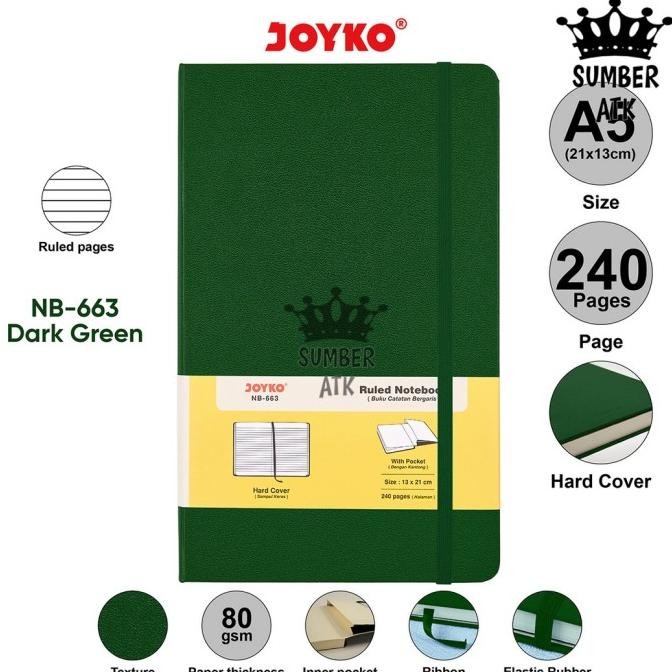 

Diskon!! Notebook Buku Tulis Catatan Joyko Hard Cover Nb-663 A5 Ruled Darkgreen