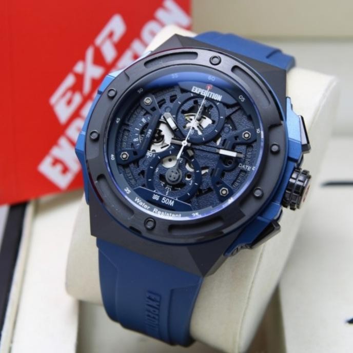 Jam Tangan Pria Expedition Original E6818 Rubber Black Blue LUIS