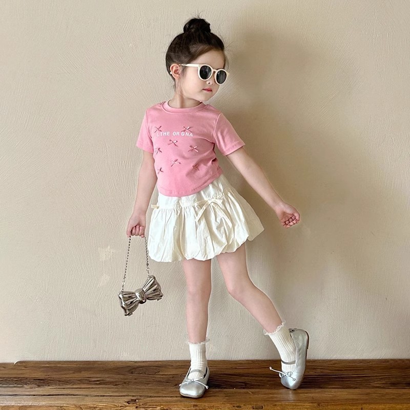 Pakaian Lengan Anak Perempuan Berkualitas Tinggi T Baju Kaos Atasan Lengan Pendek Dopamine Rok Musim