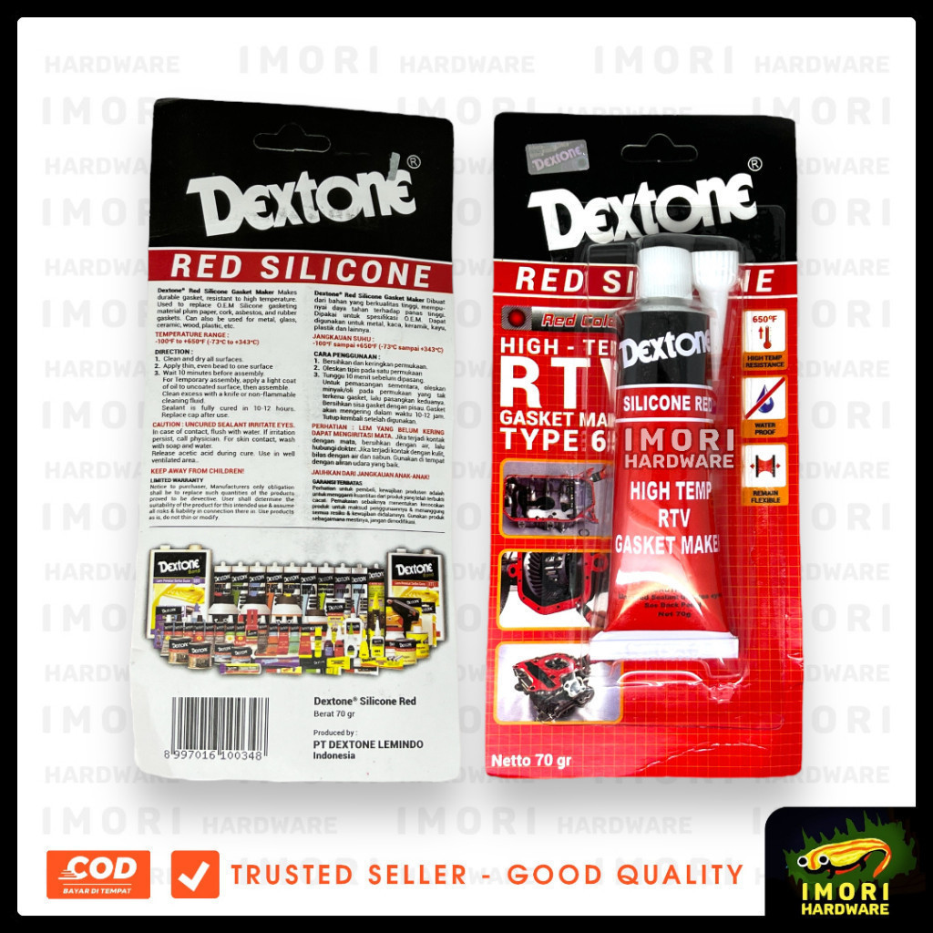 

DEXTONE Lem Red Silicone Kecil 30 Besar 70gr Gasket Silikon Sealant Otomotif Automotif