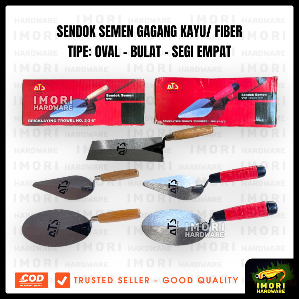 ATS Sendok Semen Cetok 5 6 7 8 inch Bulat Oval Lancip Kayu Fiber