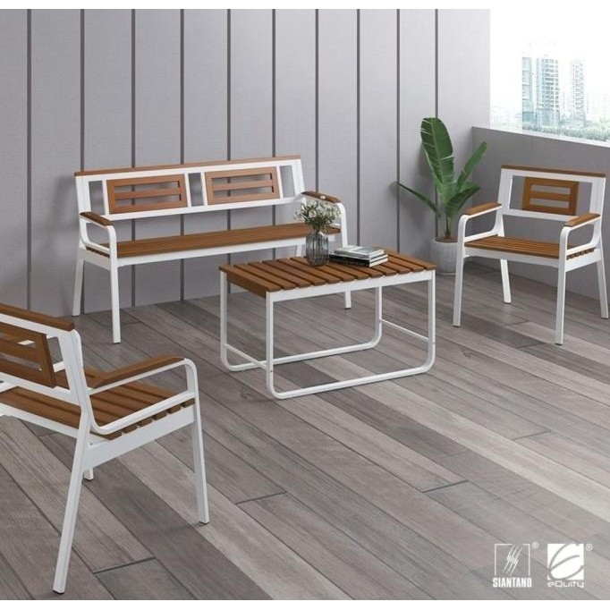 PREMIUM Kursi teras taman besi kayu minimalis outdoor set BANDUNG