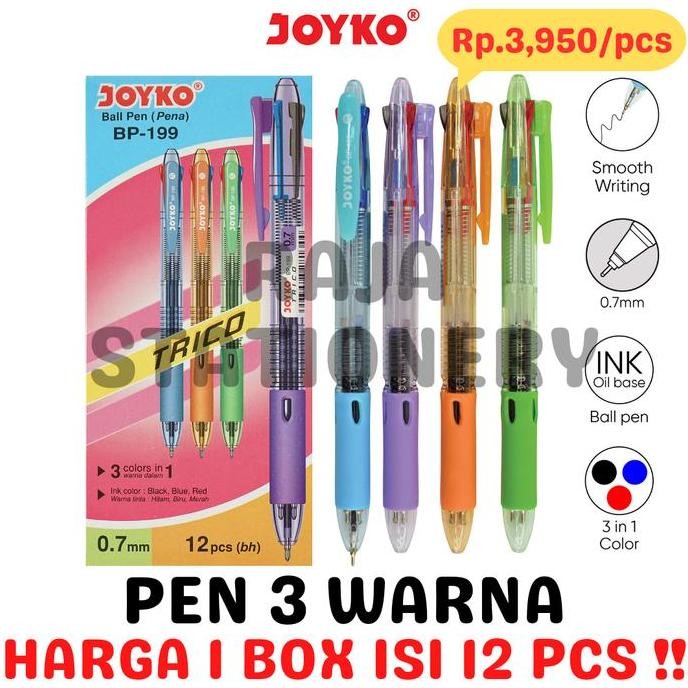 

Promo!! Joyko Ball Pen 3 Colours Black Blue Red Bolpen Pulpen 3 Warna Hitam Biru Merah Joyko Bp-199 [12Pcs]
