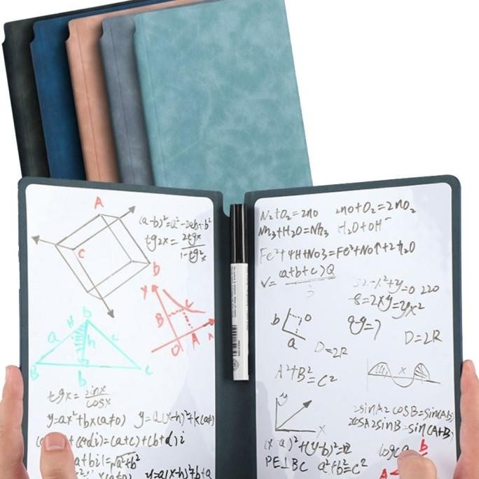 

Diskon!! Papan Tulis Portable Lipat Mini Size A5 Whiteboard Cover Kulit Pu Leather White Board Dan Spidol