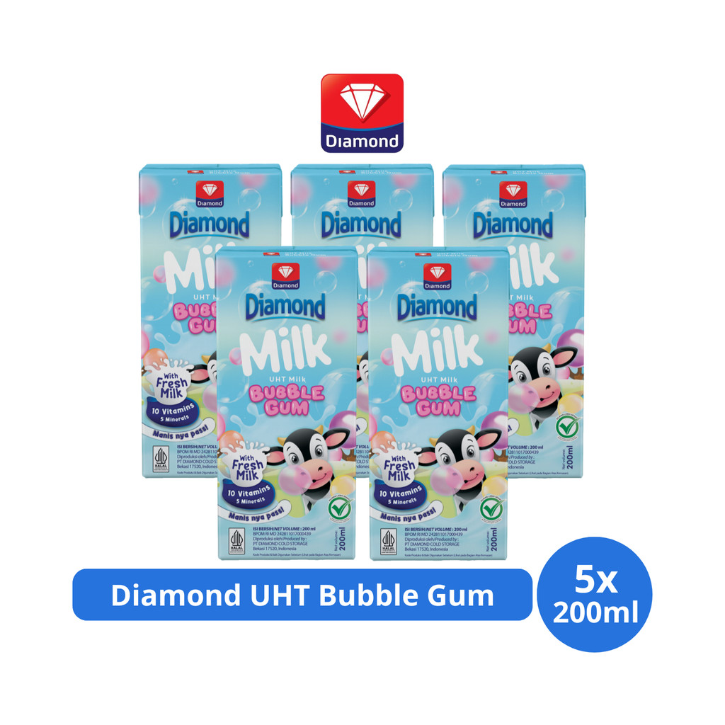

Diamond Milk Susu UHT Bubble Gum 200ml x 5 pcs