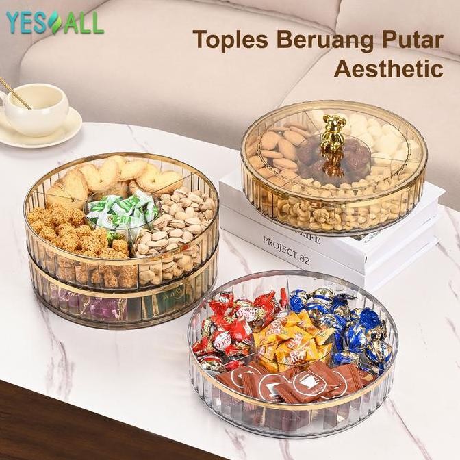 Murah YESALL Toples Lebaran Aesthetic Tingkat Beruang - Rak Putar Storage Snack Cemilan Toples Kue K