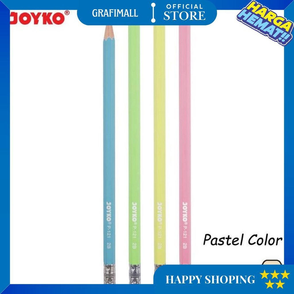 

Pensil Joyko P-121 2B 1 Box Isi 12 Pcs Warna Pastel Plus Penghapus - Lusinan D Cod