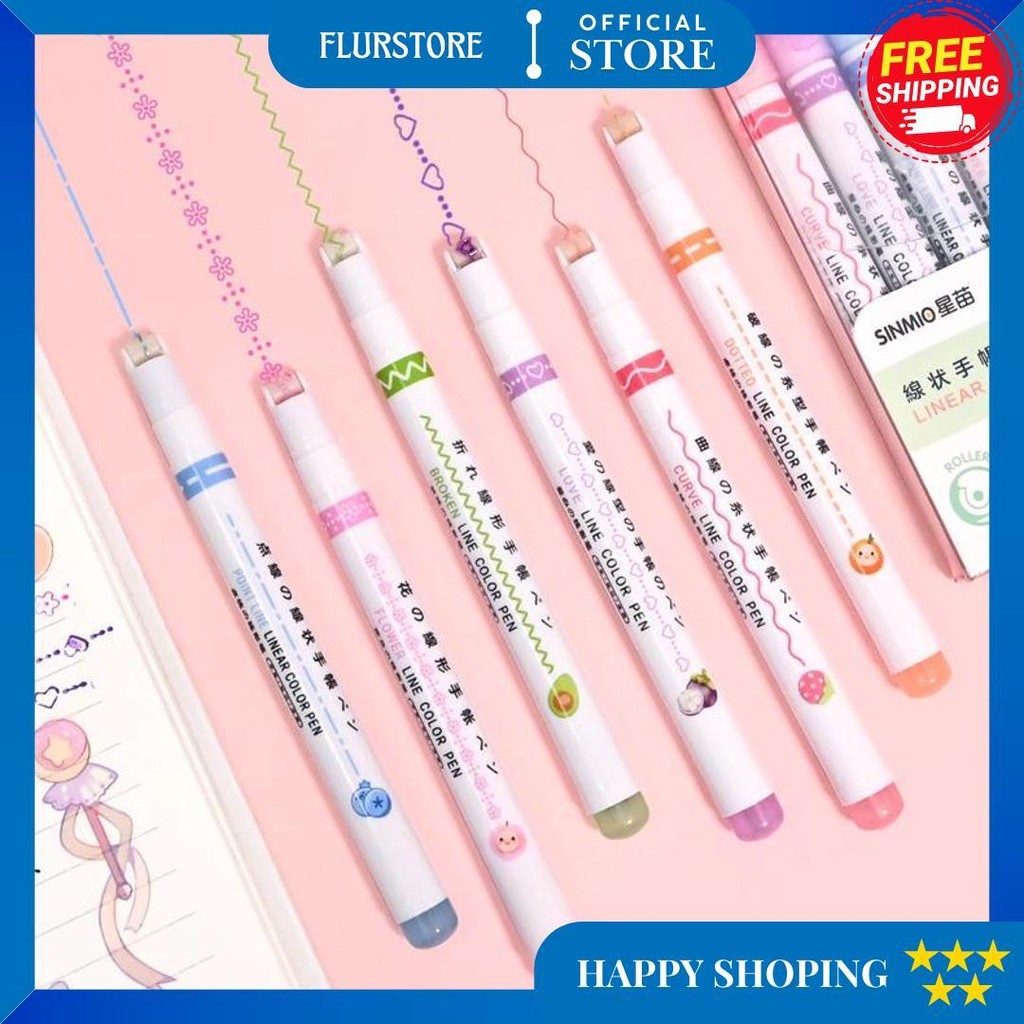 

1Pack 6 Pcs Kreatif Spidol Renda Tulisan Tangan Penyorot Bunga Gelombang Diy Line Marker Warna Stabilo D Gratis Ongkir