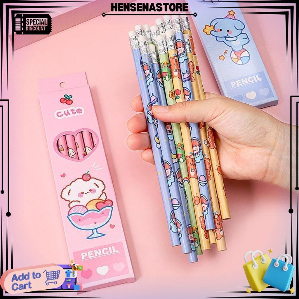 

6 Pcs Pensil Hb Lucu Imut Souvenir Kado Bear Rabbit Frog D Termurah