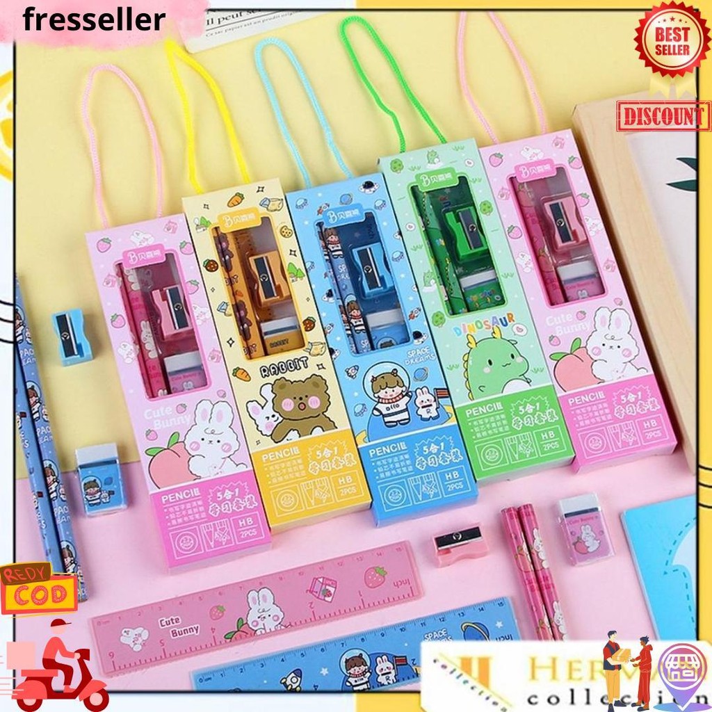 

Hc Stationery Set 5 In 1 Alat Tulis Anak Sekolah Penghapus Penggaris Pensil Serutan Karakter Lucu Set Alat Tulis Anak Motif Kartun D Gratis Ongkir
