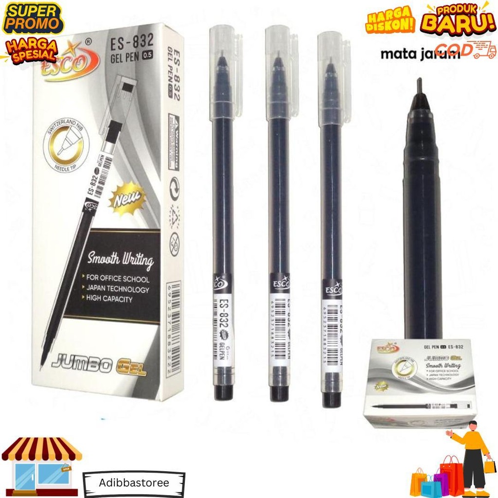 

1 Lsn / 12 Pcs Gel Pen Esco Es-832 D Promo Puncak