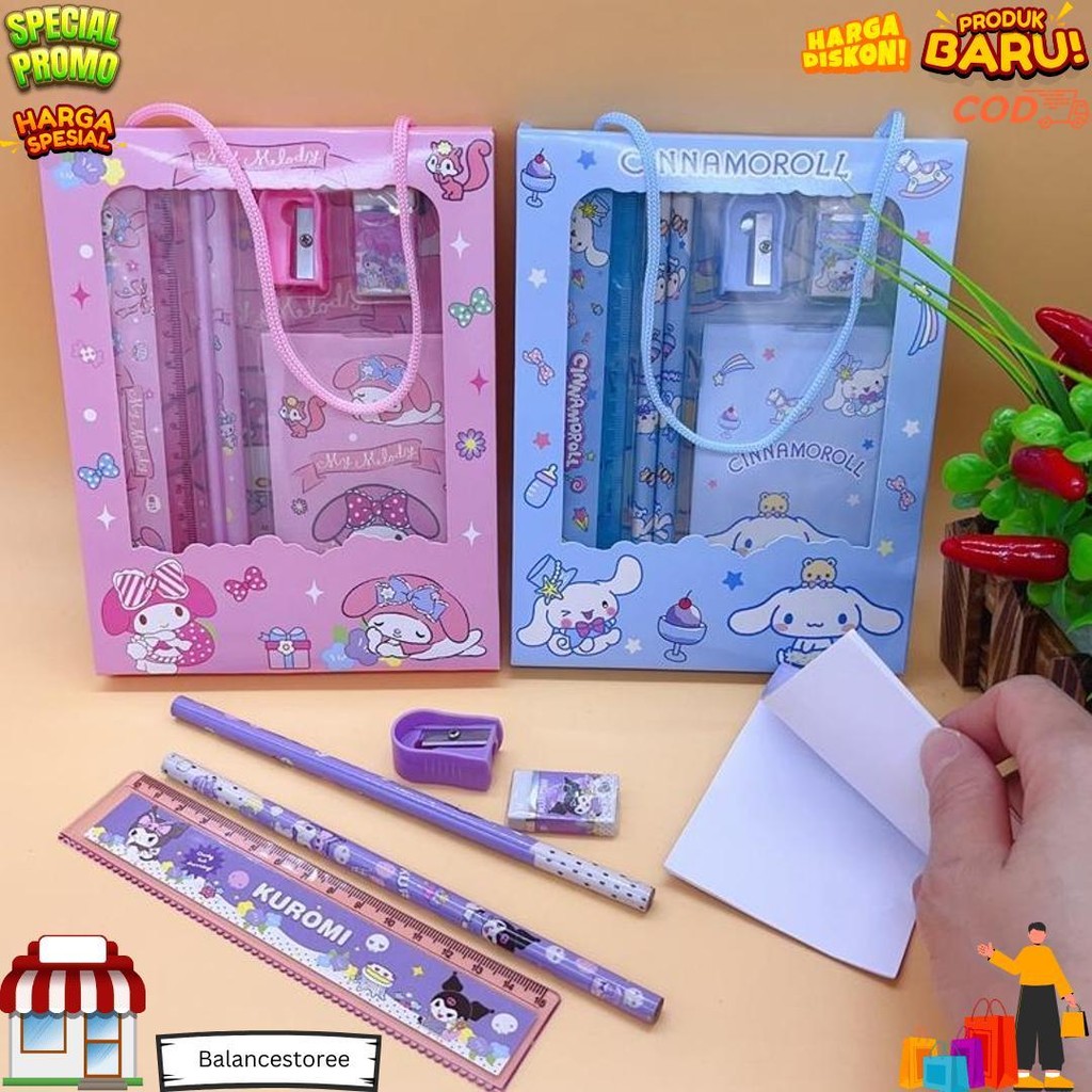 

Gift Set Alat Tulis Sekolah 6 In 1 Sanrio - Alat Tulis Pensil Sanrio Kuromi / Melody - Chinamorol - Set Alat Tulis 6 In 1 Motif Sanrio Atk Set D Promo 4.4