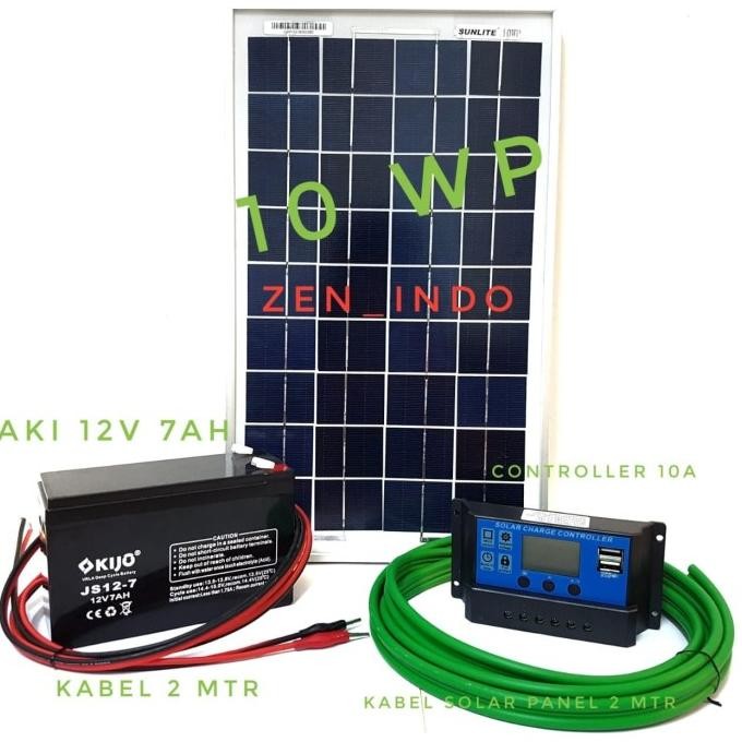 Grosir Paket Hemat Solar Panel Surya 10Wp, Solar Controller 10 A, Aki 12V 7Ah