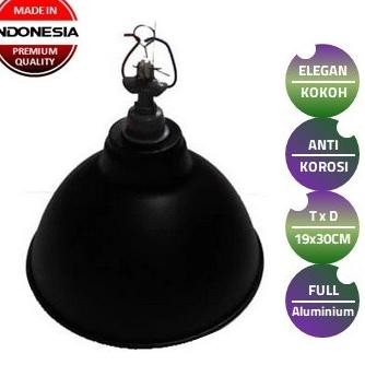 Kap Lampu Gantung Industri Aluminium SET Hitam Fitting E27 Keramik