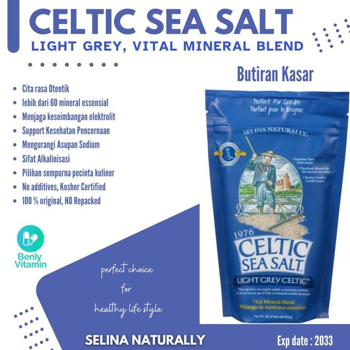 

Celtic Sea Salt, Light Grey Celtic, Vital mineral blend (butiran kasar) 454 gram - Big size Original No Repack
