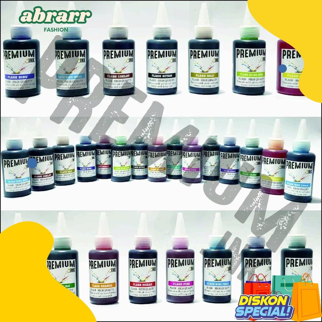 

Tinta Stempel Flash Otomatis 15 Varian Warna Kualitas Premium - Flash Ink Premium - Tinta Flash Refill Isi 100 Ml Terlengkap Dan Termurah