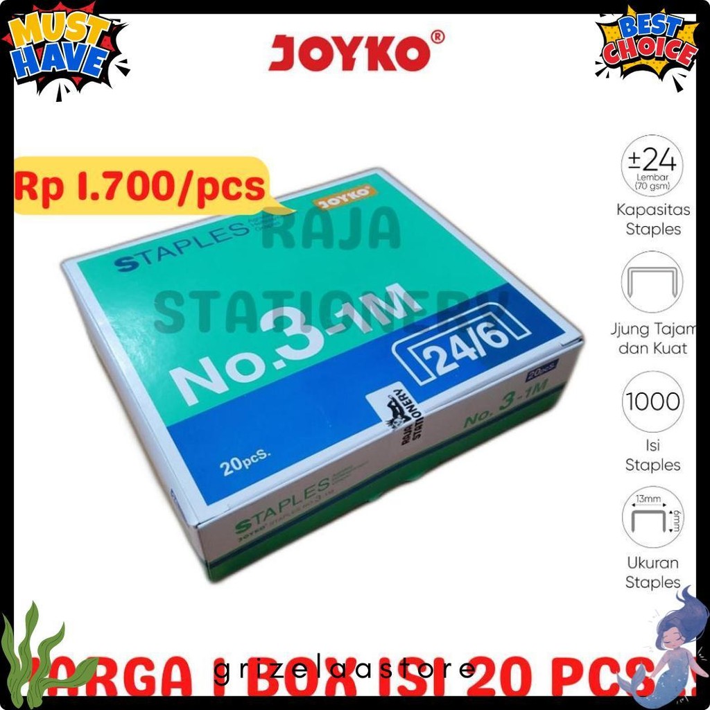 

Joyko Staples No.3 Isi Stepler Besar Hekter Joyko No.3-1M [20Pcs] Terlengkap Dan Termurah