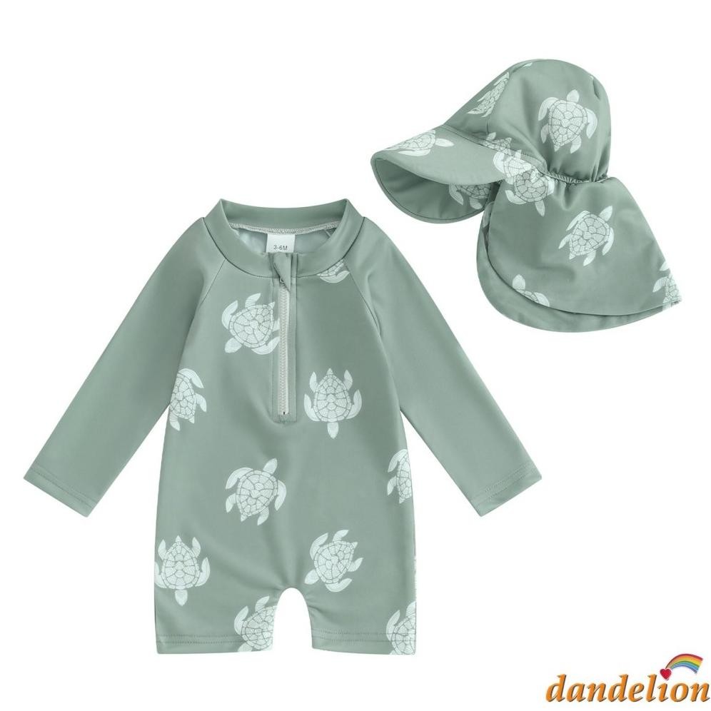 Baju Renang Anak Laki-Laki Lengan Panjang Motif Kura-Kura Pelindung Ruam Baju Renang Romper Pakaian 