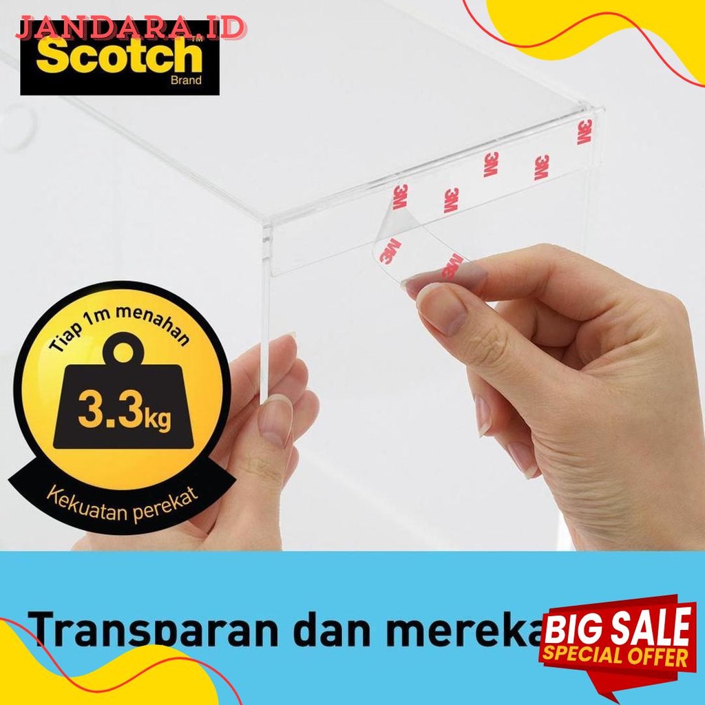

3M Scotch Double Sided-Mounting Tape, Menahan Hingga 3.3Kg, 1 Pc, Transparan, Untuk Pengunaan Dalam Ruangan Diskon Setengah Harga