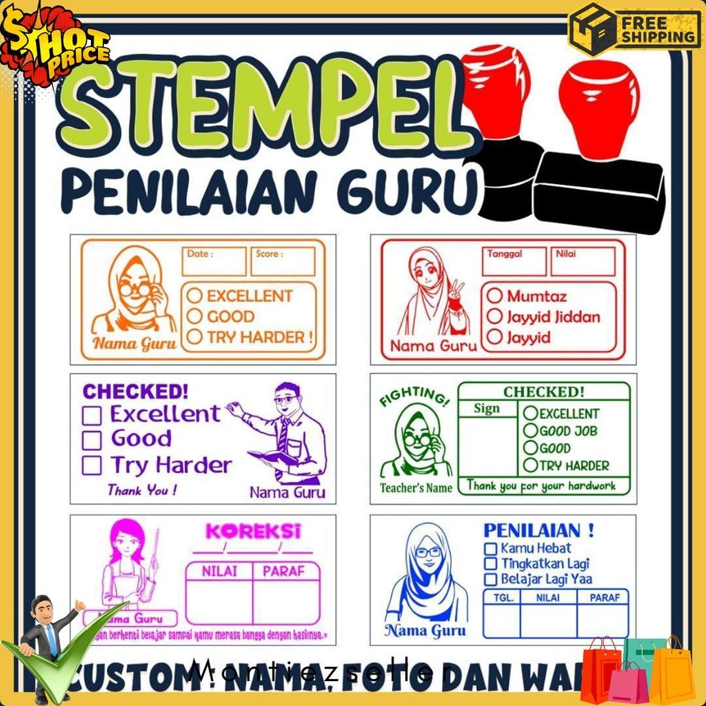 

Stempel Nilai Guru / Penilaian / Koreksi / Checked / Reward Siswa Murid Sekolah Diskon Setengah Harga