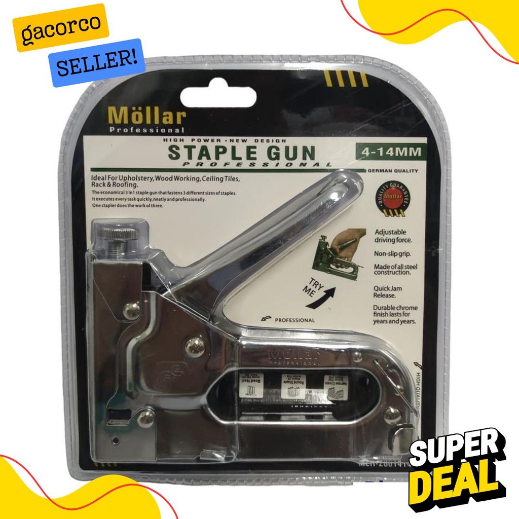 

Gun Tacker Alat Staples Dan Paku Tembak 3In1 / Staple Gun Mollar 4-14Mm / Stapler Tembak Manual Diskon