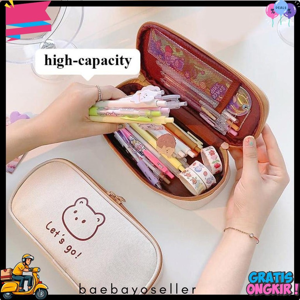

[Miloli] Kotak Pensil Bear Cartoon Kanvas Minimalis Aesthetic Korean Style Stationery - F0204 Terlengkap Dan Termurah