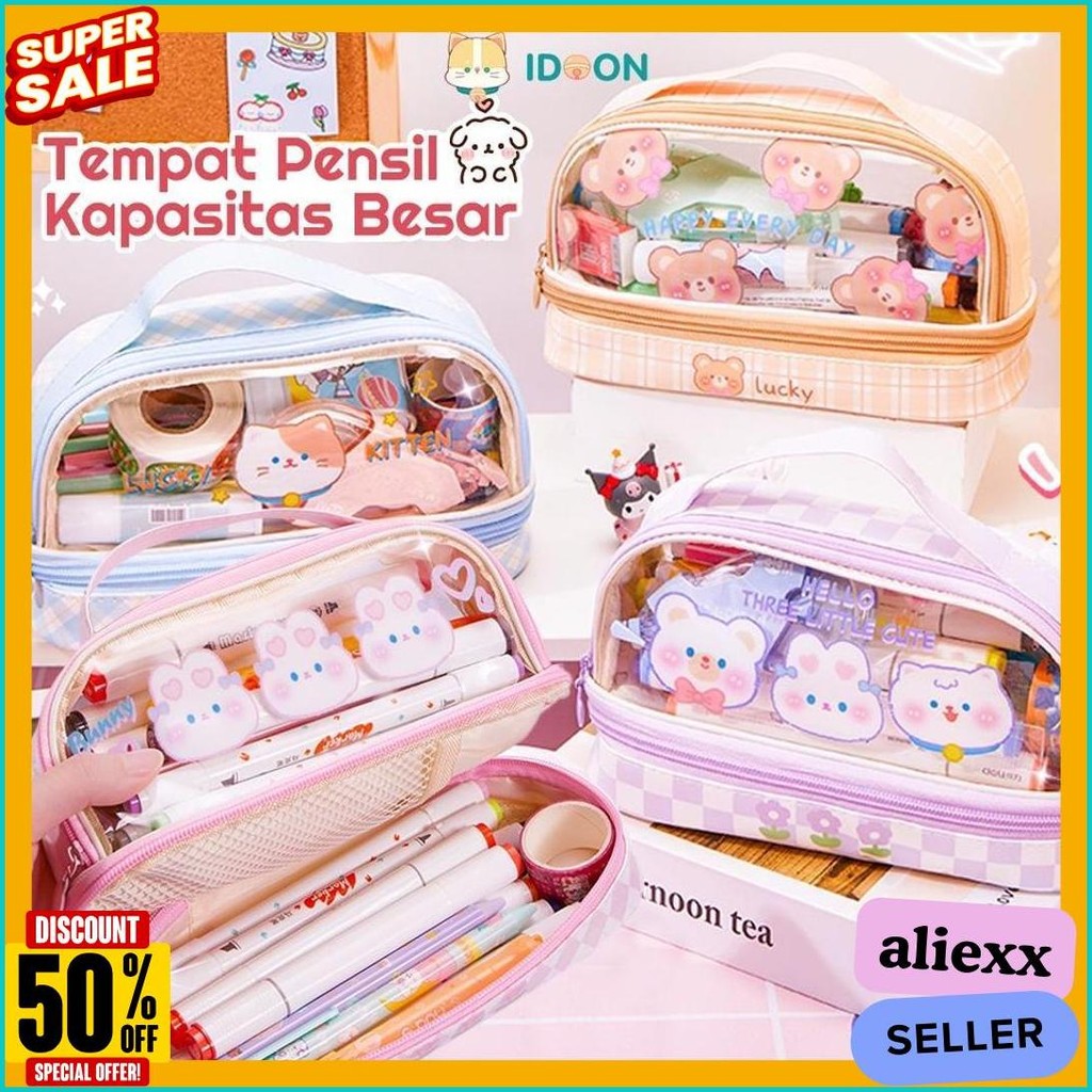 

Idoon Pencil Case Transparan Korea Tempat Pensil Besar Dua Lapis Kotak Pensil Tempat Pola Hewan Lucu Terlaris! Produk Ini Banyak Dicari